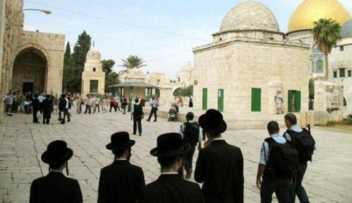 مستوطنين صهاينة يقتحمون باحات المسجد الأقصى 